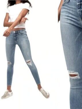 FRAME Women's Size 26 Le Skinny de Jeanne Crop Light Wash Distressed Jeans Mid